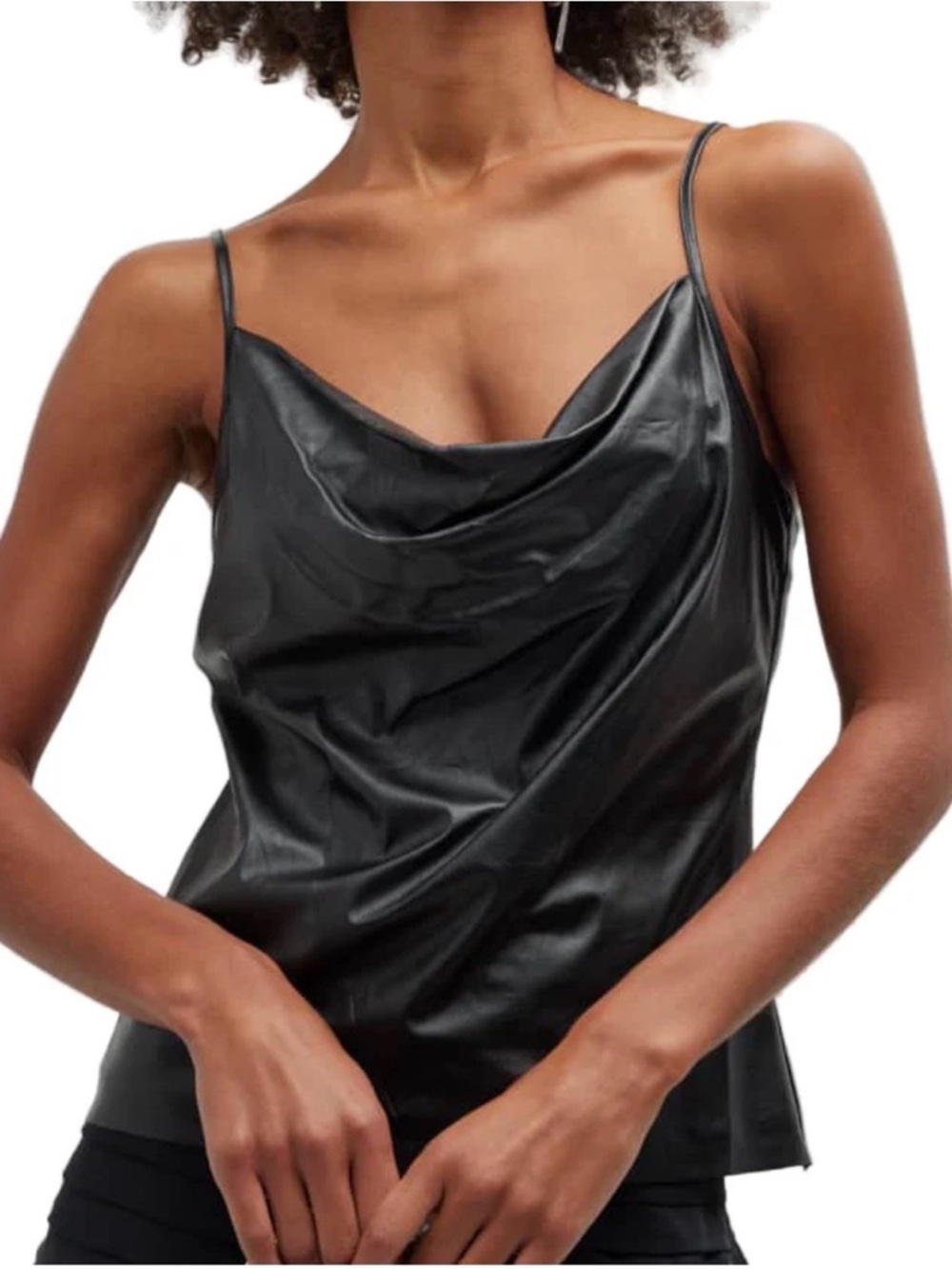 Ramy Brook Moyer Black Faux Leather Cowl Neck Camisole.